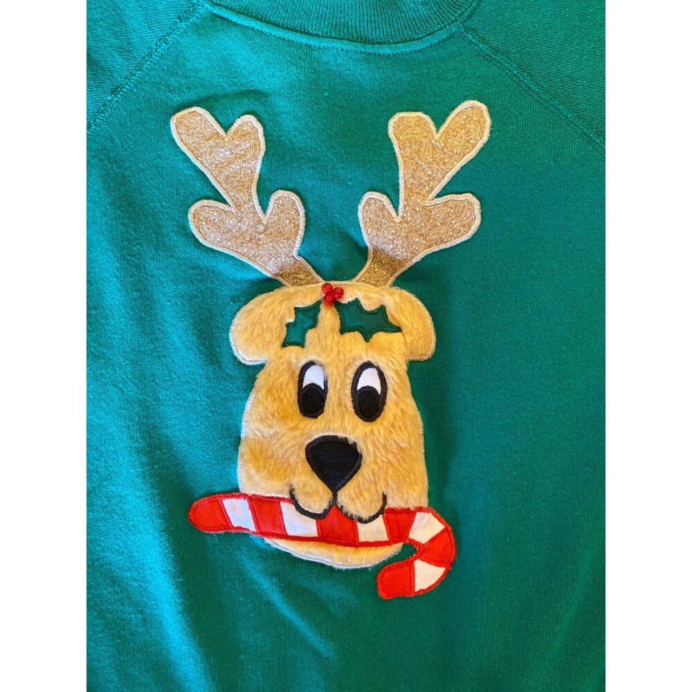 Pannill‎ Christmas Green Sweatshirt Fuzzy Rudolph the Red Nose Reindeer Size XL